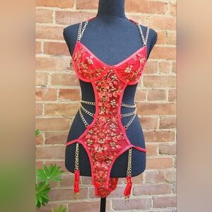 Beautiful Floral One Piece With Gold Chains